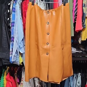 Banana Republic Tan Button-Front Faux Leather Midi Skirt